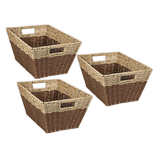 Alternate image 1 for Honey-Can-Do Rectangle 2-Color Nesting Baskets in Natural/Brown (Set of 3)