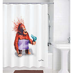 72-Inch x 70-Inch Blow Dryer Monkey Shower Curtain in White