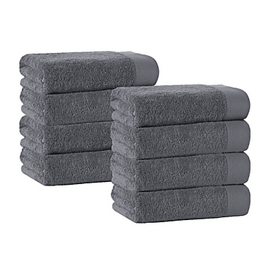 Enchante Home&reg; Signature Turkish Cotton 8-Piece Hand Towel Set in Anthracite. View a larger version of this product image.