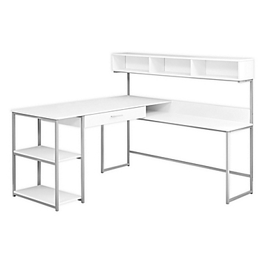 Monarch Specialties Computer Desk with Side Station in White/Silver. View a larger version of this product image.