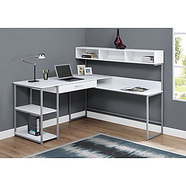 Monarch Specialties Computer Desk with Side Station in White/Silver. View a larger version of this product image.