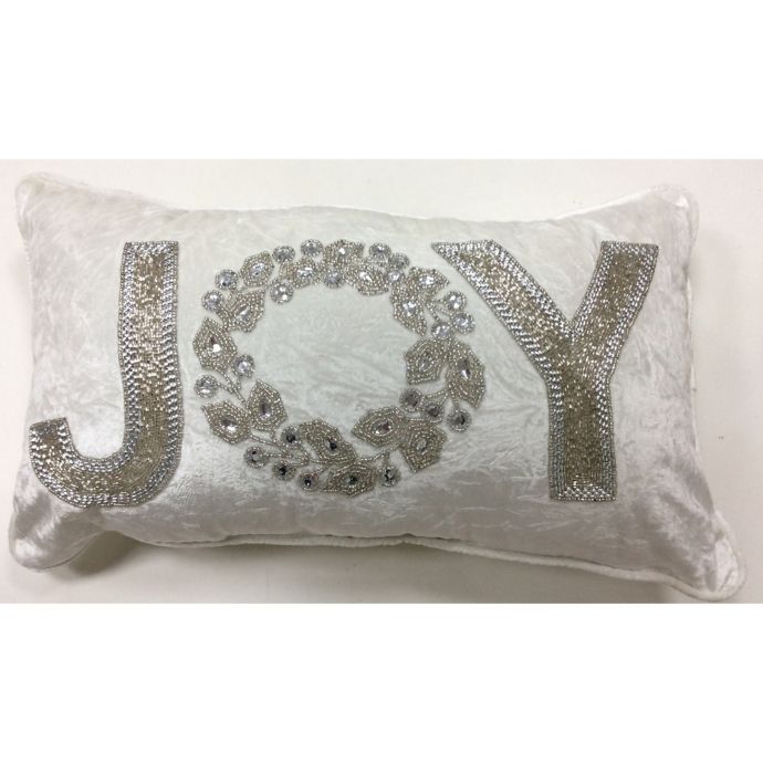 Beaded Joy Typography Oblong Throw Pillow In White Silver Bed