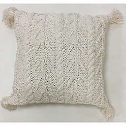 Chunky Knit Striped Square Throw Pillow in White