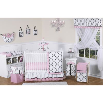 black and pink crib bedding