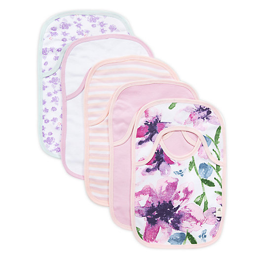 Alternate image 1 for Burt's Bees Baby® 5-Pack Watercolor Daylily Organic Cotton Bibs in Lilac