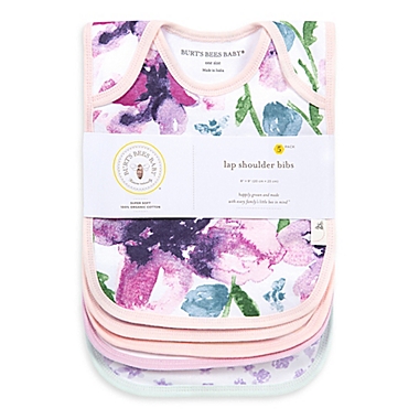 Burt&#39;s Bees Baby&reg; 5-Pack Watercolor Daylily Organic Cotton Bibs in Lilac. View a larger version of this product image.
