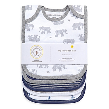 Burt&#39;s Bees Baby&reg; 5-Pack Wandering Elephants Organic Cotton Bibs in Heather Grey. View a larger version of this product image.