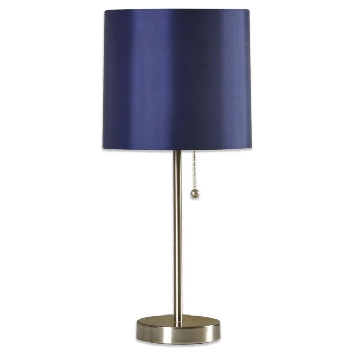 Brushed Steel Table Lamp with Navy Shade Bed Bath & Beyond