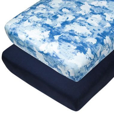 The Honest Company&reg; 2-Pack Organic Cotton Fitted Crib Sheets in Blue/Light Blue. View a larger version of this product image.
