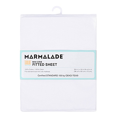 Marmalade&trade; Woven Cotton Fitted Mini Crib Sheet in White. View a larger version of this product image.