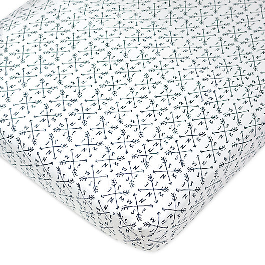 Alternate image 1 for The Honest Company® Compass Organic Cotton Fitted Crib Sheet in White/Blue