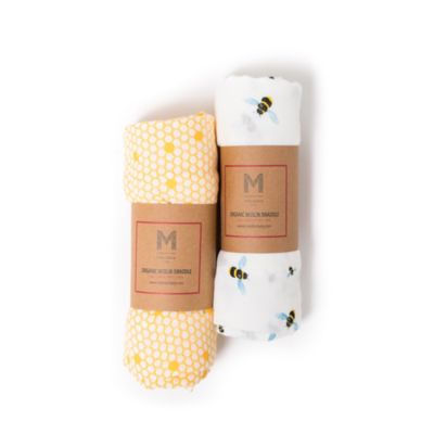 Malabar Baby 2-Pack Busy Bees Organic Cotton Swaddle Blankets