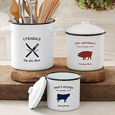 Farmhouse Stainless Steel Utensil Holder in White. View a larger version of this product image.