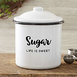 Kitchen Text Small Enamled Canister in White