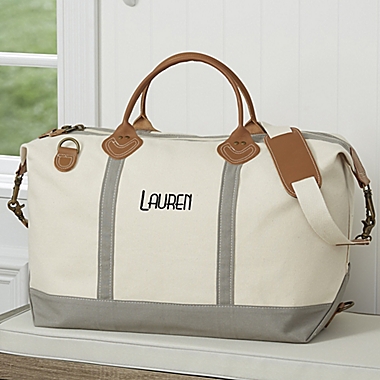 Lux Weekender Embroidered Canvas Duffle Bag in Grey. View a larger version of this product image.