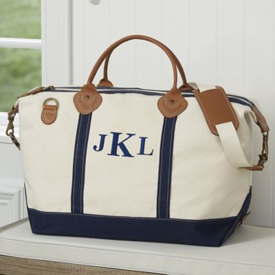 Lux Weekender Embroidered Canvas Duffle Bag in Navy