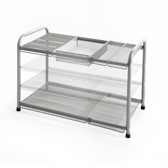 Org 2 Tier Mesh Expandable Under Sink Shelf In Silver Bed Bath Beyond