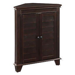 brown tall corner storage cabinet