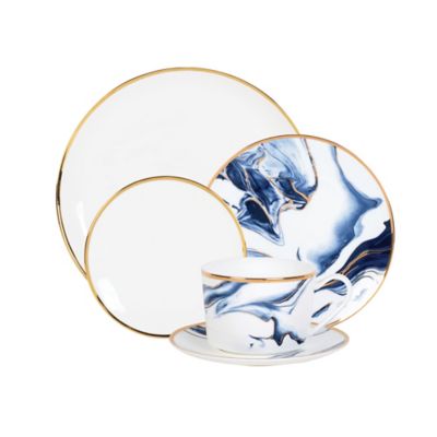 Olivia &amp; Oliver&trade; Harper Marble Gold Dinnerware Collection in Blue