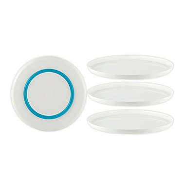 Palm Non-Slip Dinner Plates in White/Turquoise (Set of 4). View a larger version of this product image.