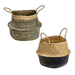 Honey-Can-Do Folding Seagrass Belly Baskets in Black (Set of 2)