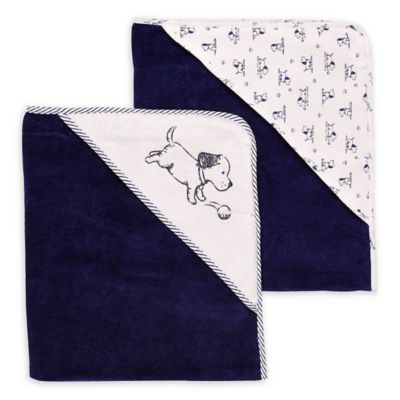 Little Me&reg; 2-Pack Puppy Hooded Towels in White/Blue