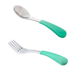 Avanchy 2-Piece Stainless Steel Baby Spoon Fork Combo Set in Green