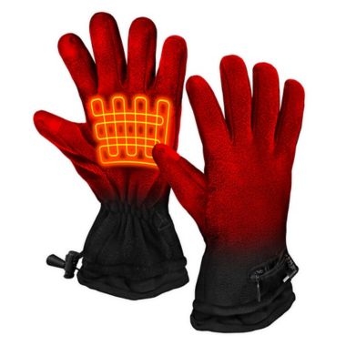 ActionHeat&trade; One Size AA Battery Heated Fleece Gloves in Black. View a larger version of this product image.