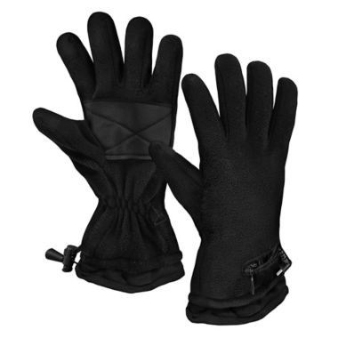 ActionHeat&trade; One Size AA Battery Heated Fleece Gloves in Black. View a larger version of this product image.