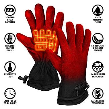 ActionHeat&trade; One Size AA Battery Heated Fleece Gloves in Black. View a larger version of this product image.