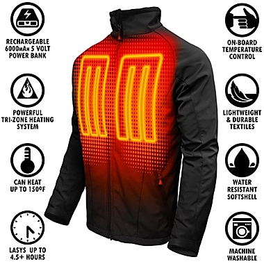 ActionHeat&trade; Large Men&#39;s 5V Battery Heated Jacket in Black. View a larger version of this product image.