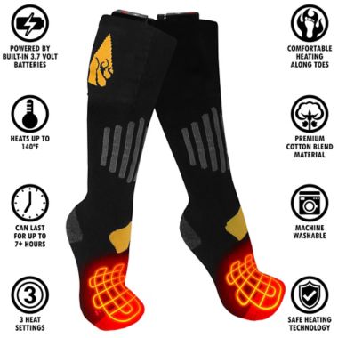 ActionHeat&trade; Unisex 3.7V Rechargeable Battery Heated Socks in Black/Yellow. View a larger version of this product image.