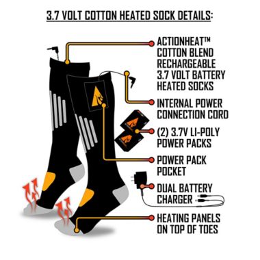 ActionHeat&trade; Unisex 3.7V Rechargeable Battery Heated Socks in Black/Yellow. View a larger version of this product image.