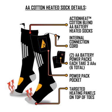ActionHeat&trade; Unisex Battery Heated Socks in Black/Yellow. View a larger version of this product image.