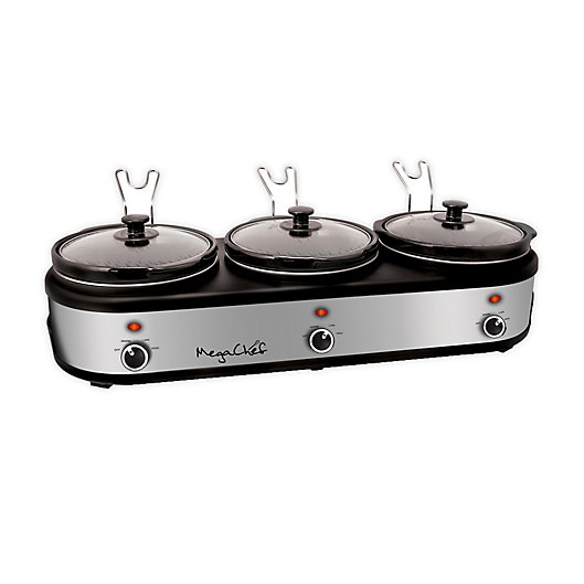 Alternate image 1 for MegaChef Triple 2.5 qt. Slow Cooker and Buffet Server in Silver/Black