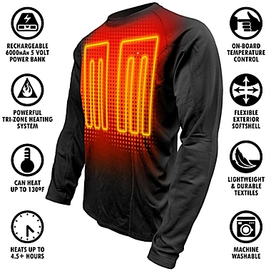ActionHeat&trade; Men&#39;s Extra-Large 5V Battery Heated Shirt in Black. View a larger version of this product image.