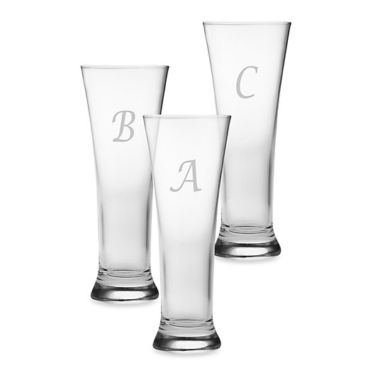 Alternate image 1 for Susquehanna Glass Monogrammed Script Letter Pilsners (Set of 4)