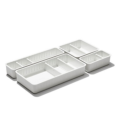 OXO&reg; Good Grips 4-Piece Adjustable Drawer Bin Set in White. View a larger version of this product image.