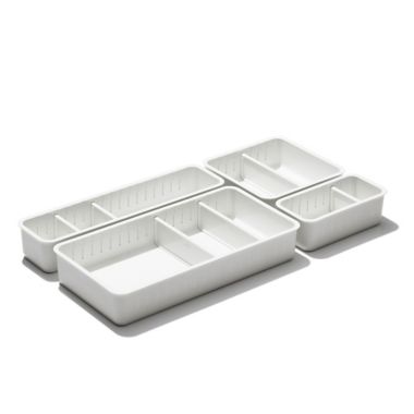 OXO&reg; Good Grips 4-Piece Adjustable Drawer Bin Set in White. View a larger version of this product image.