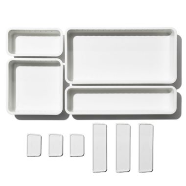 OXO&reg; Good Grips 4-Piece Adjustable Drawer Bin Set in White. View a larger version of this product image.