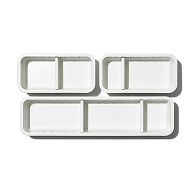 OXO&reg; Good Grips 3-Piece Adjustable Drawer Bin Set in White. View a larger version of this product image.