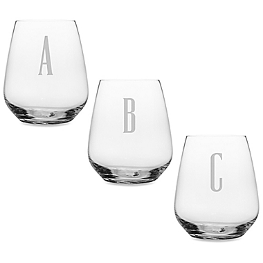 Susquehanna Glass Monogrammed Block Letter Stemless Wine Glass. View a larger version of this product image.