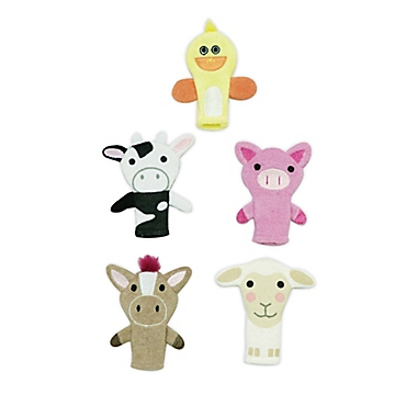 Fun Rubber Figurine Toys 5pc Farm Animals Finger Puppet Set 