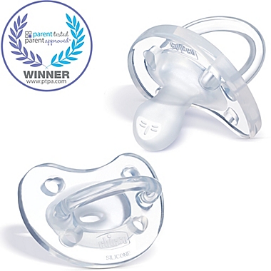 Chicco&reg; PhysioForma&reg; Silicone One-Piece 0-6M 2-Pack Orthodontic Pacifiers in Clear. View a larger version of this product image.