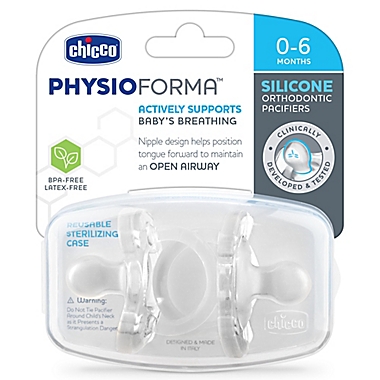 Chicco&reg; PhysioForma&reg; Silicone One-Piece 0-6M 2-Pack Orthodontic Pacifiers in Clear. View a larger version of this product image.