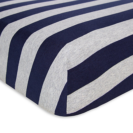 Alternate image 1 for Burt's Bees Baby® Bee Essentials Wide Stripe Organic Cotton Fitted Crib Sheet in Blueberry