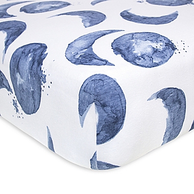 Burt&#39;s Bees Baby&reg; Hello Moon Organic Cotton Fitted Crib Sheet in Indigo. View a larger version of this product image.