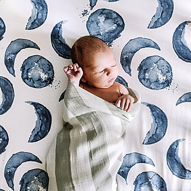 Burt&#39;s Bees Baby&reg; Hello Moon Organic Cotton Fitted Crib Sheet in Indigo. View a larger version of this product image.