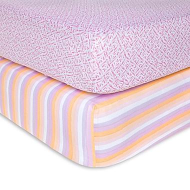 Burt&#39;s Bees Baby&reg; Sunset Stripe Organic Cotton Fitted Crib Sheets in Blossom (Set of 2). View a larger version of this product image.