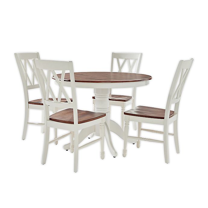 Shelby 5 Piece Round Dining Set In, Distressed White Round Dining Table Set